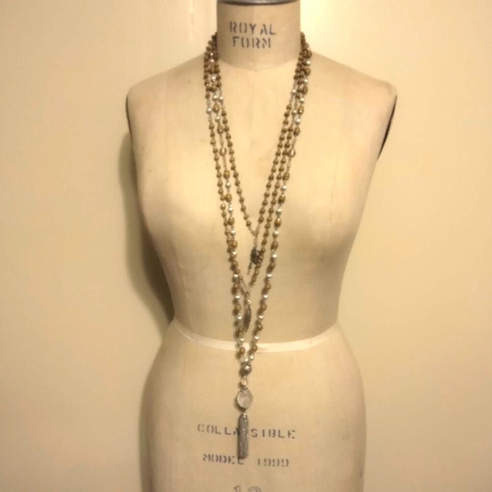 Iris Apfel & Bajalia 3 Silver & Wood Bead Layered Pendant Statement Necklaces